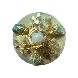 Elegant Gold and Green Floral Brooch